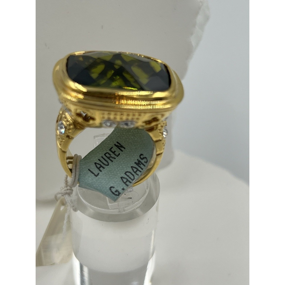 Lauren G Adams CZ & Green Stone Gold Tone Statement Cocktail Ring Size 7 - Picture 3 of 8